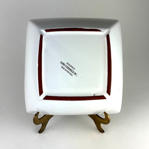 Euro Ceramica White Porcelain Square Bowl with Hand-Painted Rim Made in Portugal - Picture 6 of 7